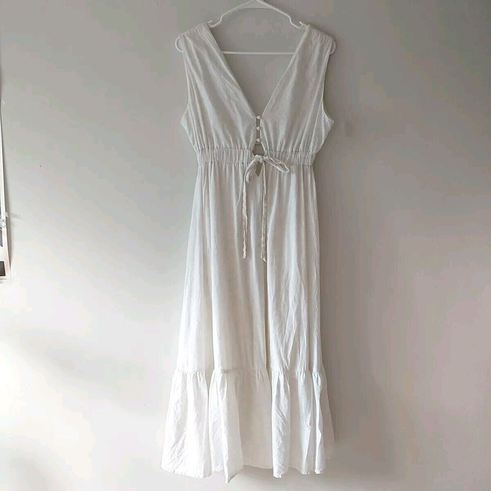 White Sleeveless Midi Dress with Tie Waist